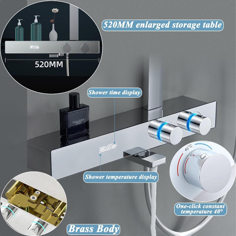 LEEGO BATHROOM SHOWER SYSTEM Thermostatic Shower LED digital display Wall-mounted handheld showerhead and overhead showerhead