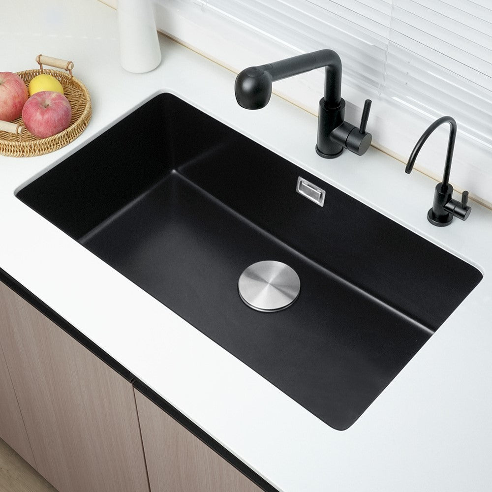 Quartz stone sink installed on a modern kitchen worktop
