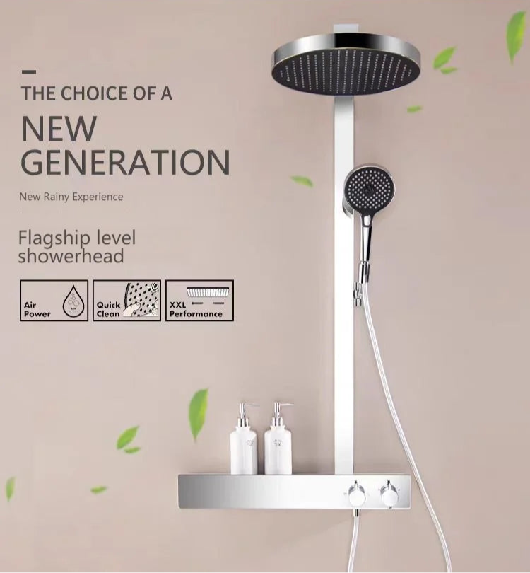 LEEGO BATHROOM SHOWER SYSTEM Waterfall-style water discharge Hot and Cold Water Control Large Top Sprayer