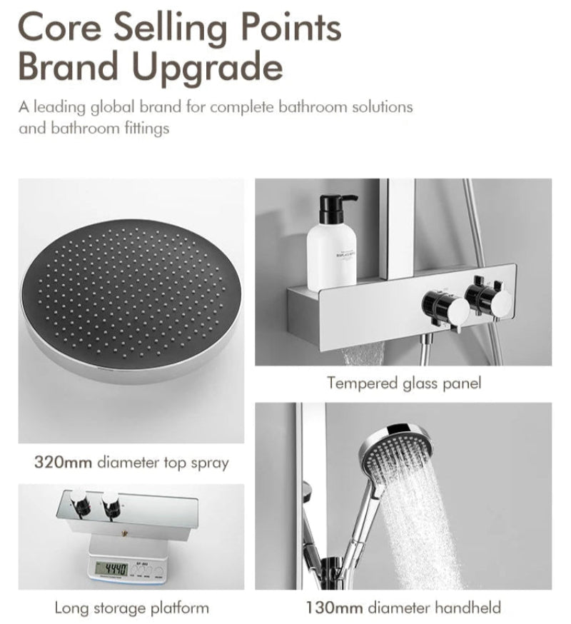 LEEGO BATHROOM SHOWER SYSTEM Waterfall-style water discharge Hot and Cold Water Control Large Top Sprayer