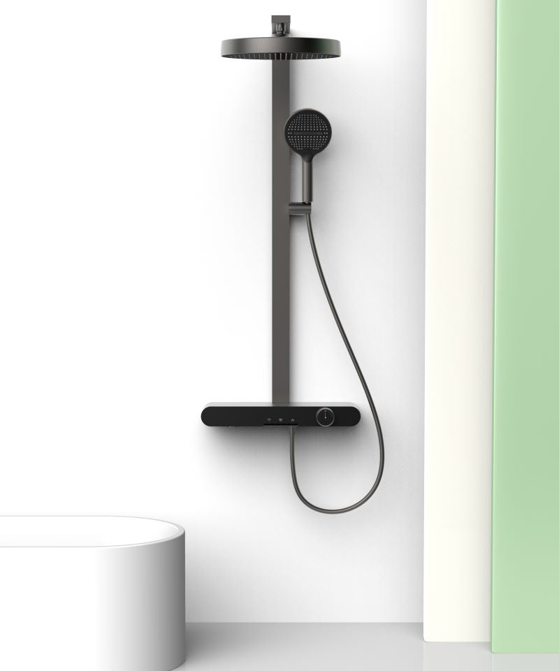 Gunmetal grey shower system with three water flow modes