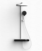 LEEGO white shower system, featuring overhead rain shower and lower water outlet